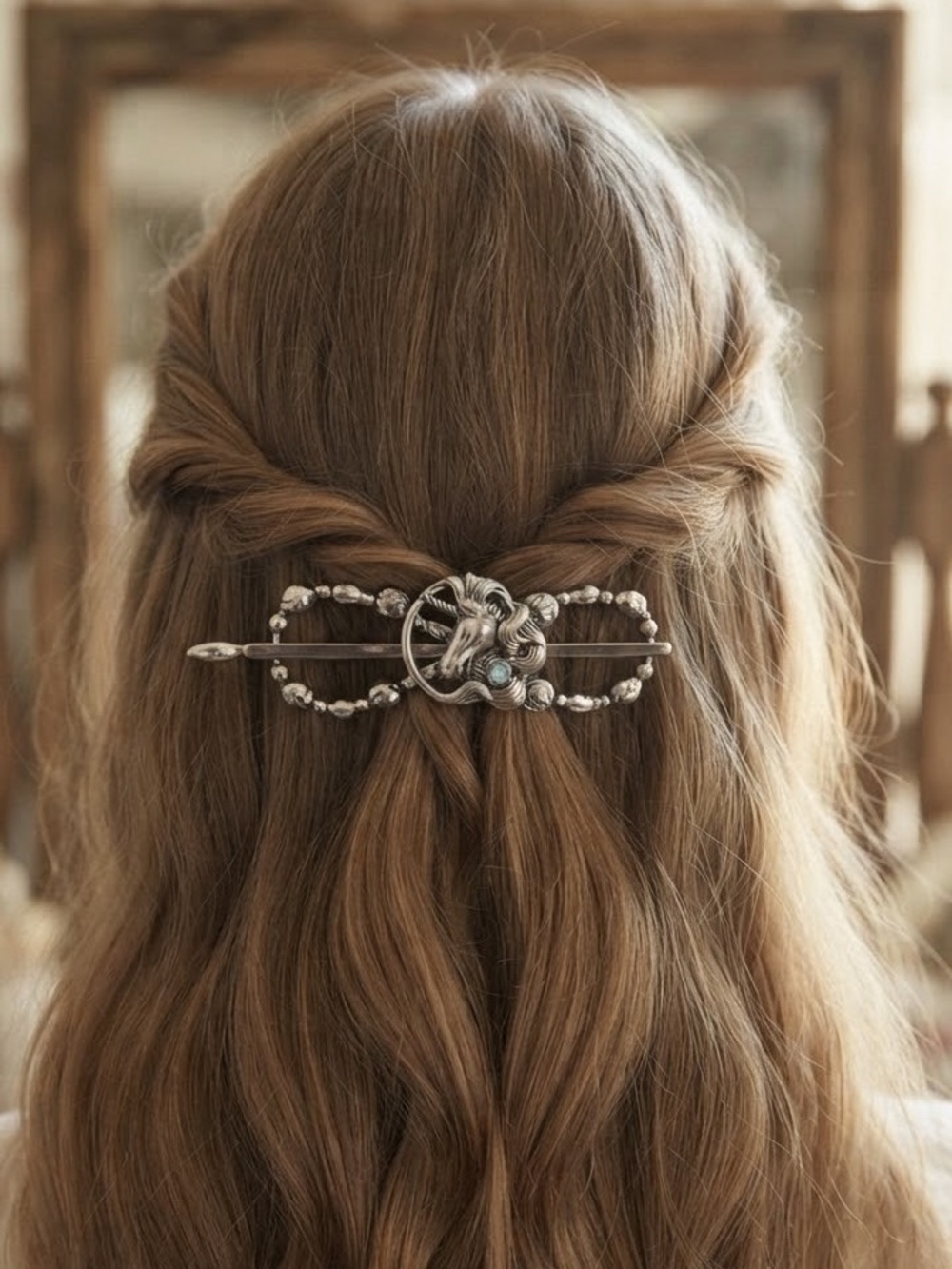 Lilla Rose Gwyneth Unicorn Silver Beaded Flexi Hair Clip Slide